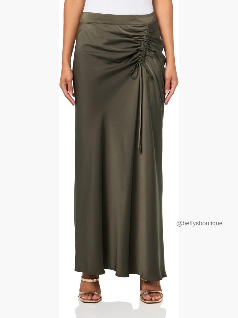 Slim Fit Maxi Skirt With Drawstring Side Detail, High Rise